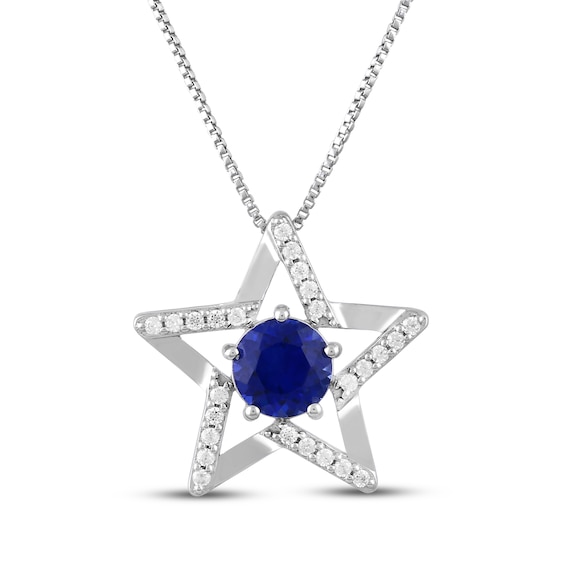 Blue & White Lab-Created Sapphire Star Necklace Sterling Silver 18"