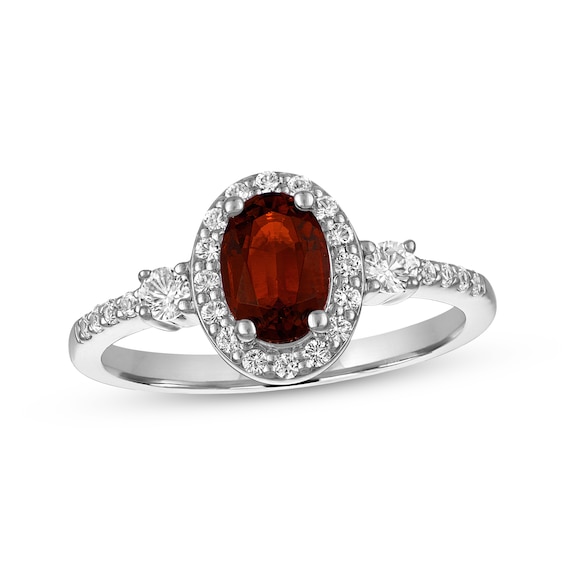 Oval-Cut Garnet & White Lab-Created Sapphire Ring Sterling Silver