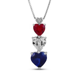 Heart-Shaped Lab-Created Ruby, Blue & White Lab-Created Sapphire Drop Necklace Sterling Silver 18"