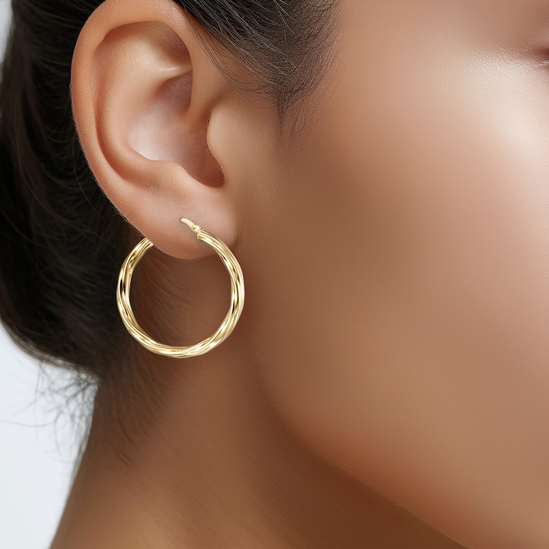 Main Image 3 of Twist Hoop Earrings 24K Yellow Gold Vermeil Sterling Silver 30mm