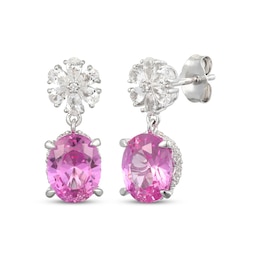 Oval-Cut Pink Lab-Created Sapphire & White Lab-Created Sapphire Dangle Earrings Sterling Silver