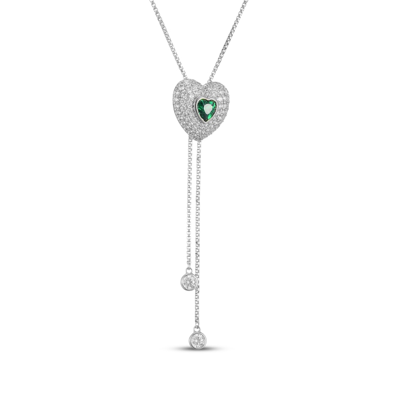 Main Image 2 of Heart-Shaped Lab-Created Emerald & White Lab-Created Sapphire Bolo Necklace Sterling Silver 28"