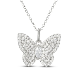 Marquise & Round-Cut White Lab-Created Sapphire Butterfly Necklace Sterling Silver 20"