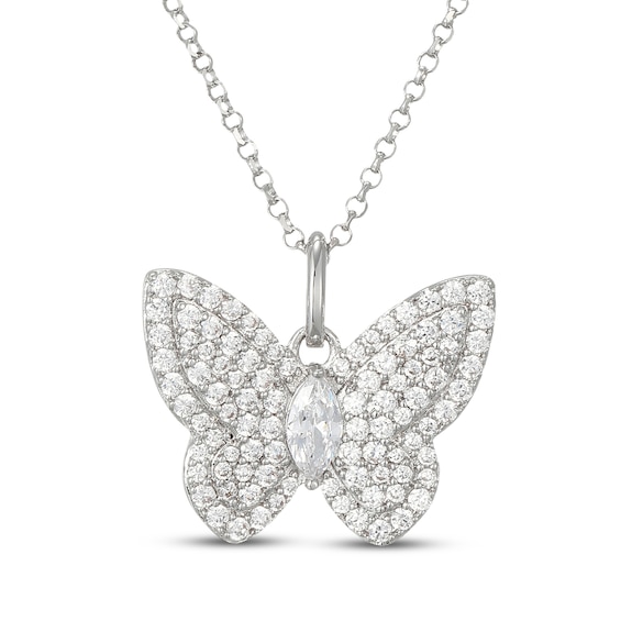 Marquise & Round-Cut White Lab-Created Sapphire Butterfly Necklace Sterling Silver 20"