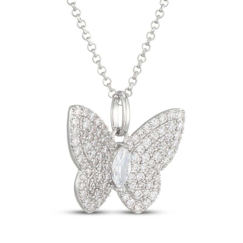 Main Image 2 of Marquise & Round-Cut White Lab-Created Sapphire Butterfly Necklace Sterling Silver 20"