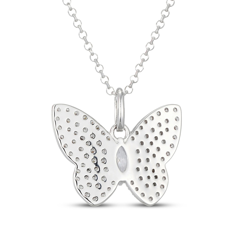 Main Image 3 of Marquise & Round-Cut White Lab-Created Sapphire Butterfly Necklace Sterling Silver 20"