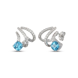 Cushion-Cut Swiss Blue Topaz & White Lab-Created Sapphire Ear Cuffs Sterling Silver