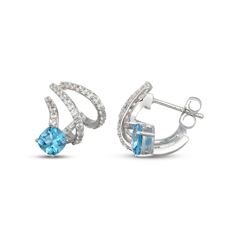 Main Image 3 of Cushion-Cut Swiss Blue Topaz & White Lab-Created Sapphire Ear Cuffs Sterling Silver