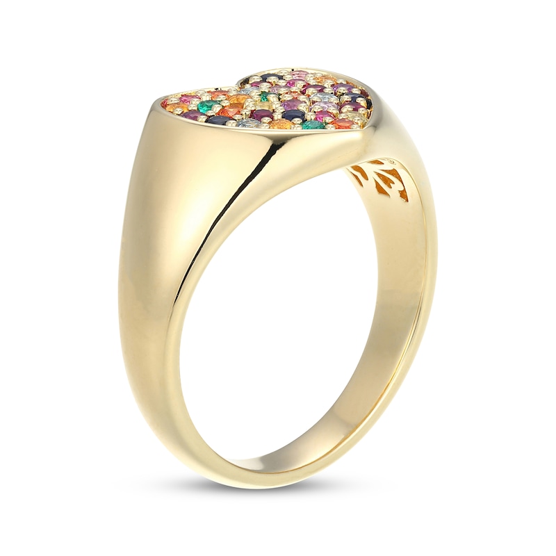Main Image 2 of Natural & Lab-Created Gemstone Rainbow Heart Ring 24K Yellow Gold-Plated Sterling Silver