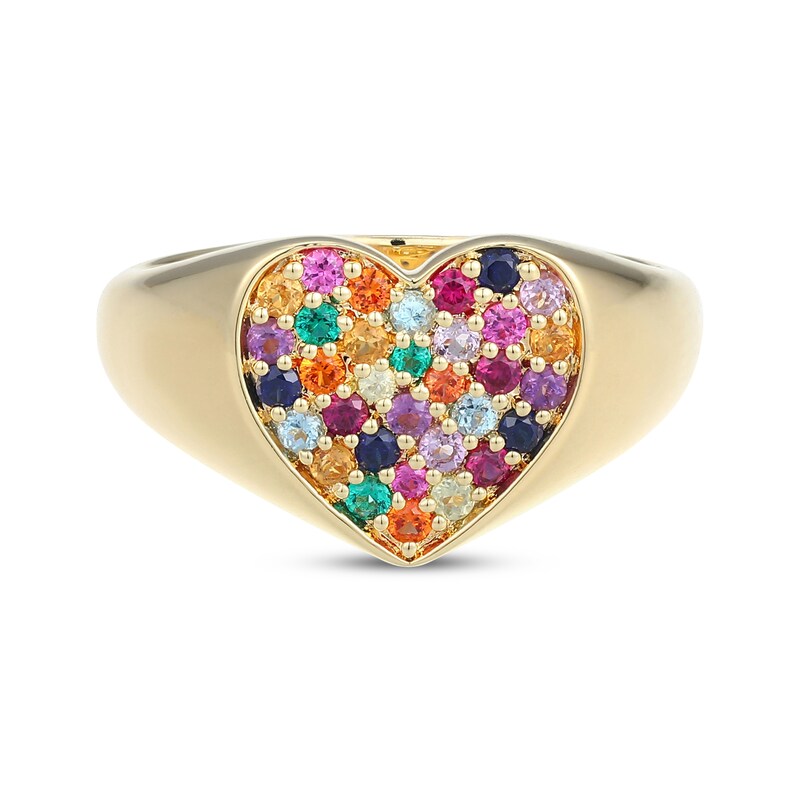 Main Image 3 of Natural & Lab-Created Gemstone Rainbow Heart Ring 24K Yellow Gold-Plated Sterling Silver