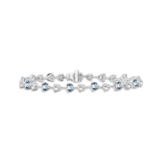 Heart-Shaped Aquamarine & White Lab-Created Sapphire Link Bracelet Sterling Silver 7.5"