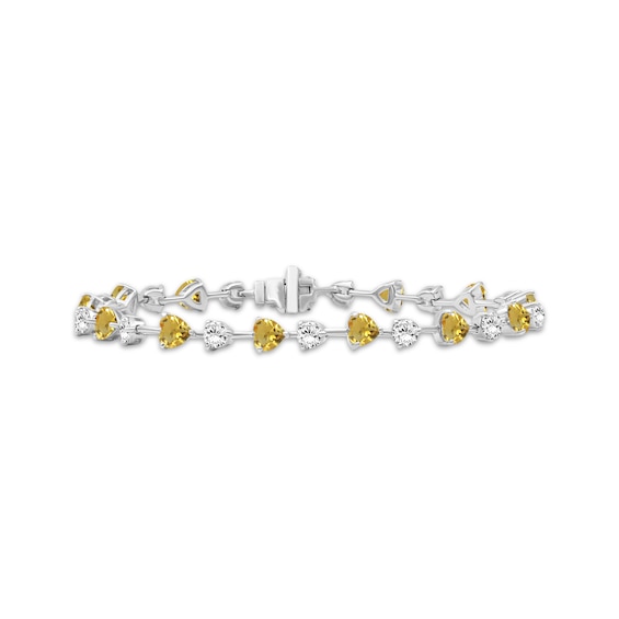 Heart-Shaped Citrine & White Lab-Created Sapphire Link Bracelet Sterling Silver 7.5"