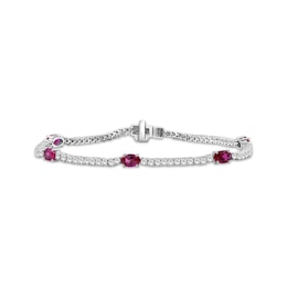 Oval-Cut Lab-Created Ruby & White Lab-Created Sapphire Bracelet Sterling Silver 7.5"
