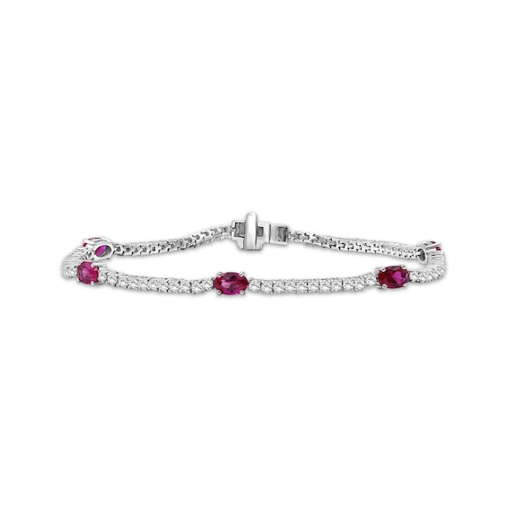 Oval-Cut Lab-Created Ruby & White Lab-Created Sapphire Bracelet Sterling Silver 7.5"