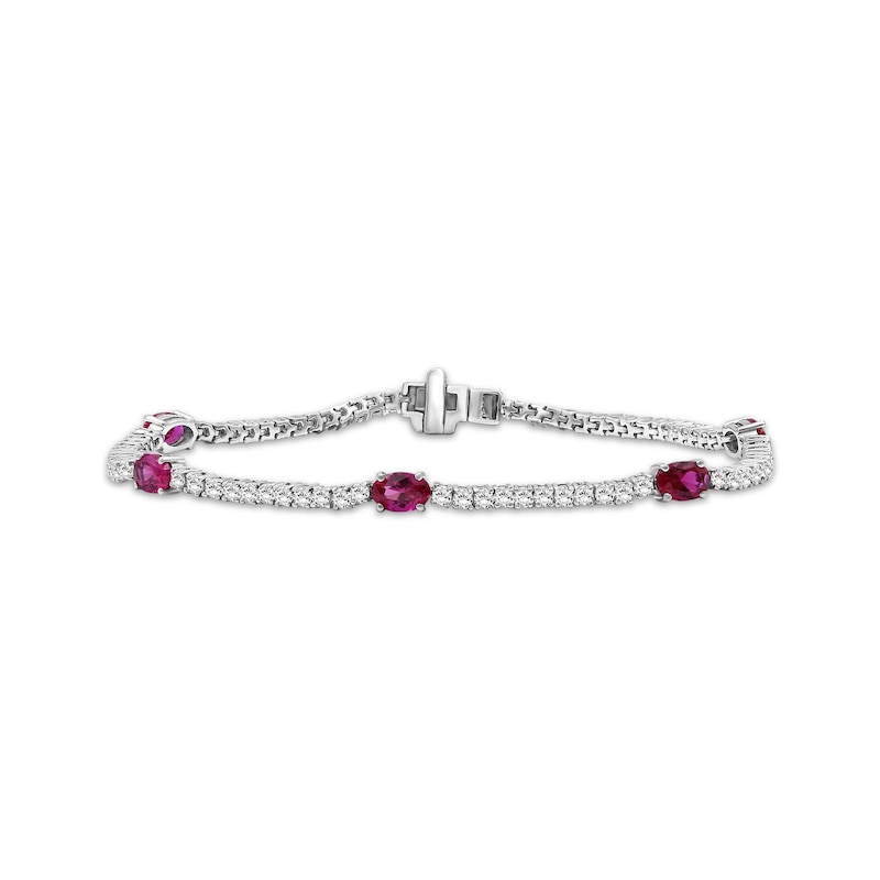 Main Image 1 of Oval-Cut Lab-Created Ruby & White Lab-Created Sapphire Bracelet Sterling Silver 7.5"