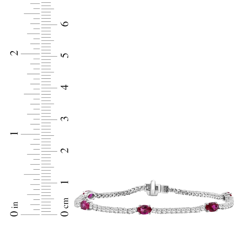 Main Image 4 of Oval-Cut Lab-Created Ruby & White Lab-Created Sapphire Bracelet Sterling Silver 7.5"