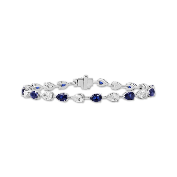 Pear-Shaped Blue Lab-Created Sapphire & White Lab-Created Sapphire Bracelet Sterling Silver 7.5"
