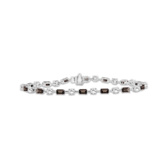 Emerald-Cut Smoky Quartz & White Lab-Created Sapphire Bracelet Sterling Silver 7.5"