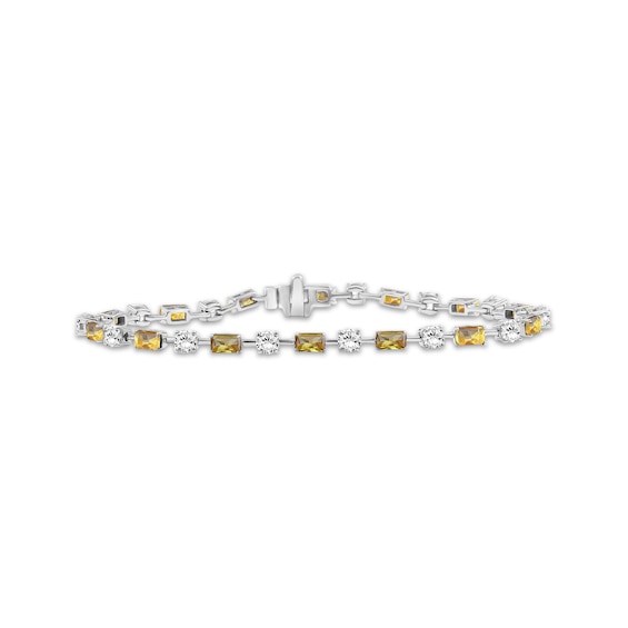 Emerald-Cut Citrine & White Lab-Created Sapphire Bracelet Sterling Silver 7.5"