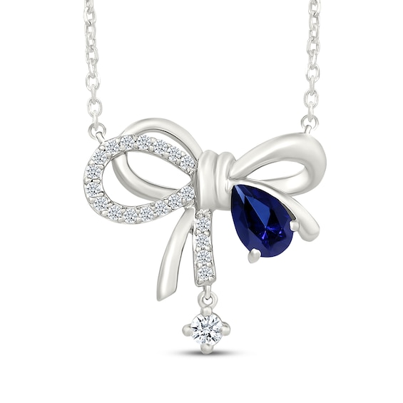 Blue & White Lab-Created Sapphire Bow Necklace Sterling Silver 18"