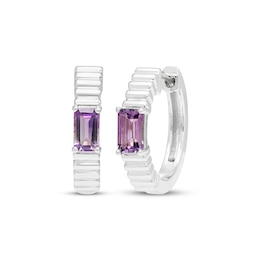Octagon-Cut Amethyst Solitaire Hoop Earrings Sterling Silver