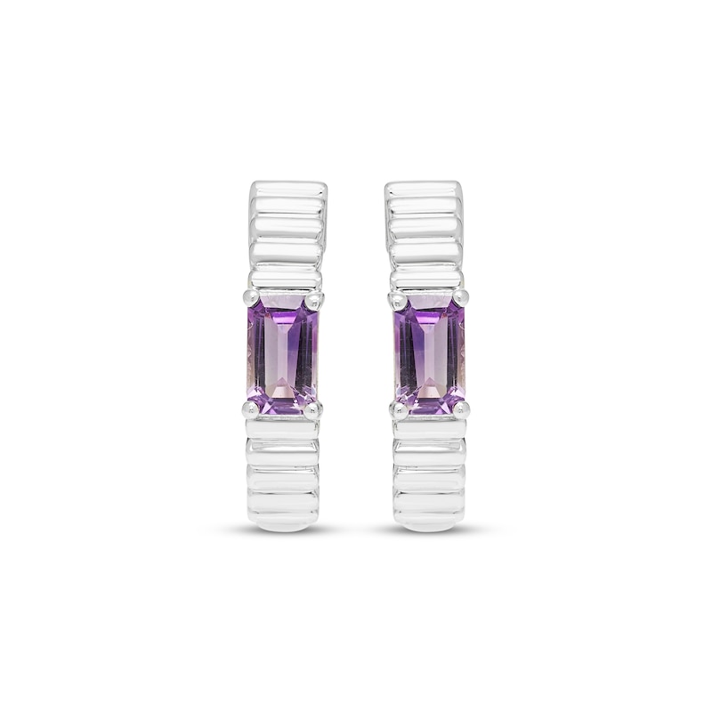 Main Image 2 of Octagon-Cut Amethyst Solitaire Hoop Earrings Sterling Silver