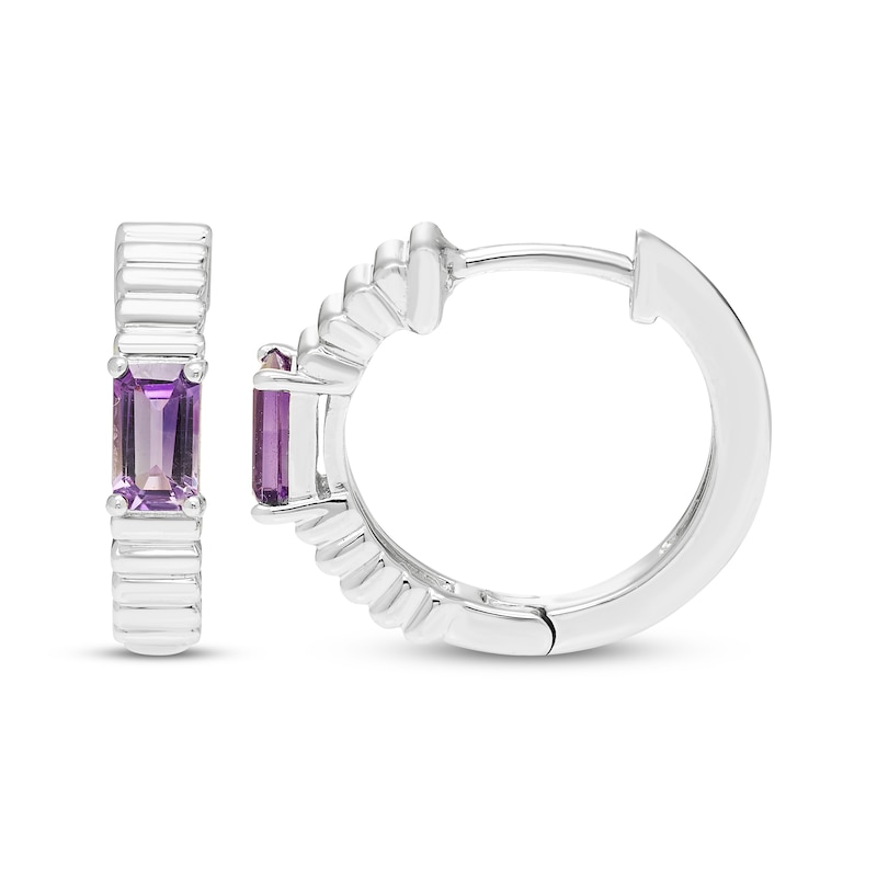 Main Image 3 of Octagon-Cut Amethyst Solitaire Hoop Earrings Sterling Silver