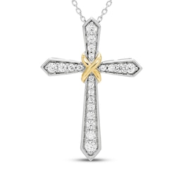 KAY Lab-Grown Diamonds Cross Necklace 3/8 ct tw Sterling Silver & 10K Yellow Gold 18"