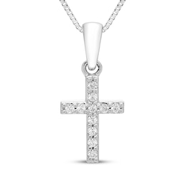 Diamond Cross Necklace 1/20 ct tw 10K White Gold 18"