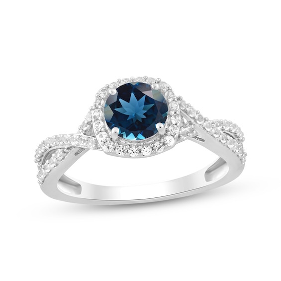 London Blue Topaz & White Lab-Created Sapphire Halo Twist Ring Sterling Silver