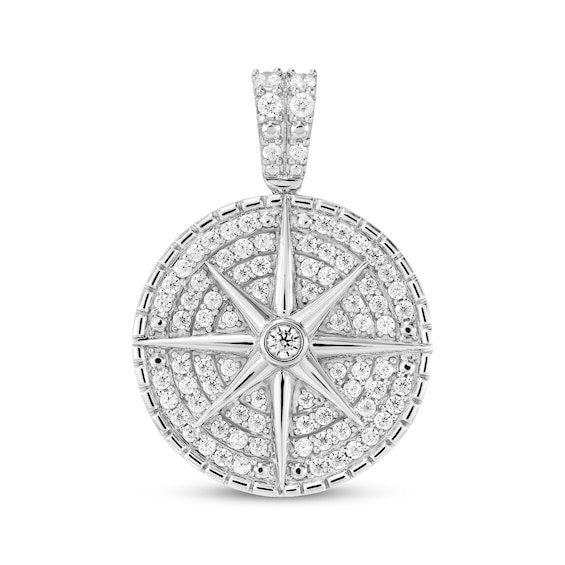 Men's Diamond Compass Star Charm 3/4 ct tw Sterling Silver
