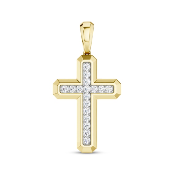 KAY Lab-Grown Diamonds Men's Cross Necklace Charm 1 ct tw 10K Yellow Gold
