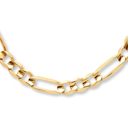 Concave Solid Figaro Link Necklace 10K Yellow Gold 22&quot;