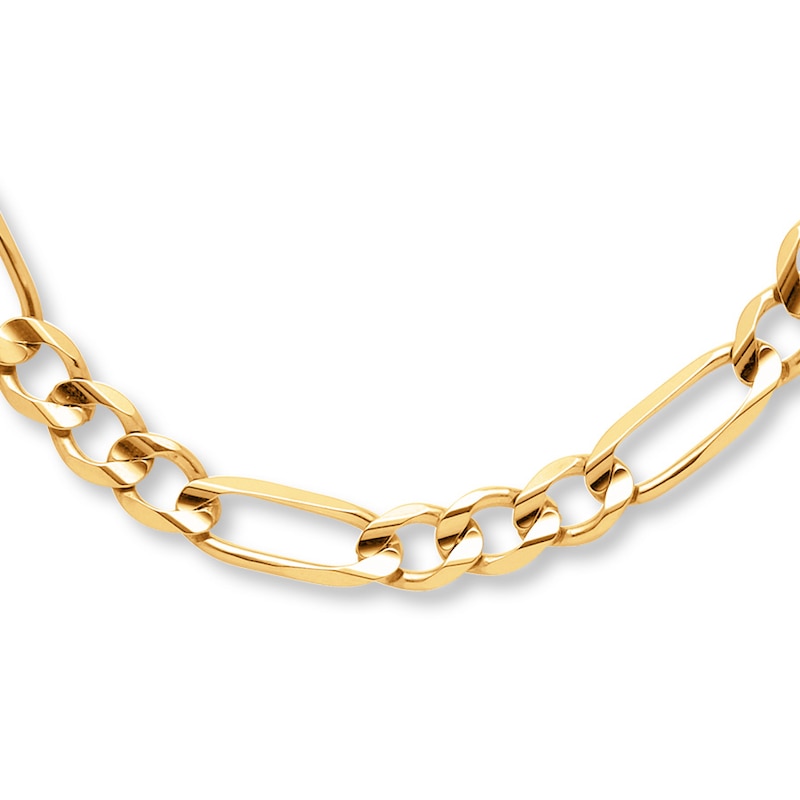 Concave Solid Figaro Link Necklace 10K Yellow Gold 22"