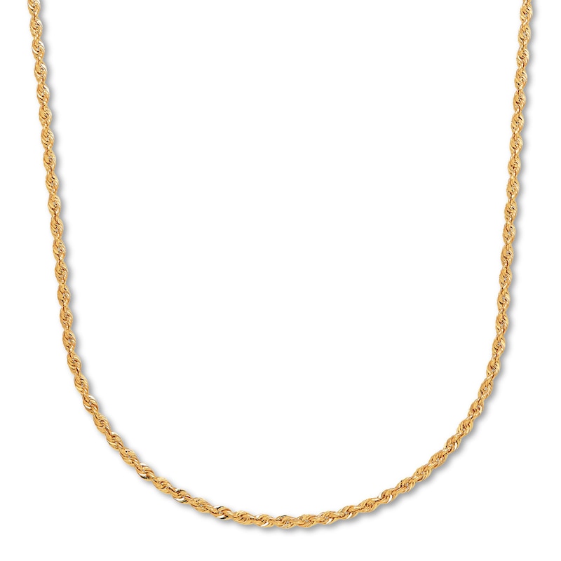 Main Image 1 of Rope Chain Necklace Semi-Solid 14K Yellow Gold 20"