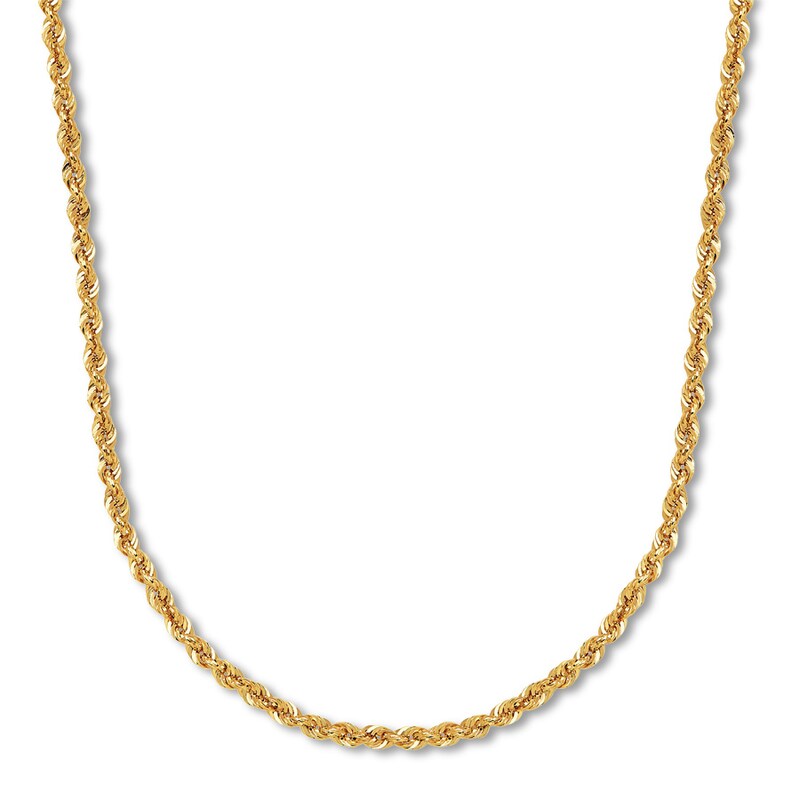 Main Image 1 of Rope Chain Necklace Semi-Solid 14K Yellow Gold 24"