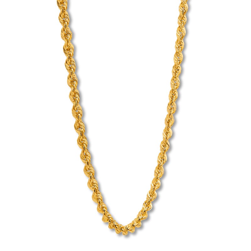 Main Image 3 of Rope Chain Necklace Semi-Solid 14K Yellow Gold 24"