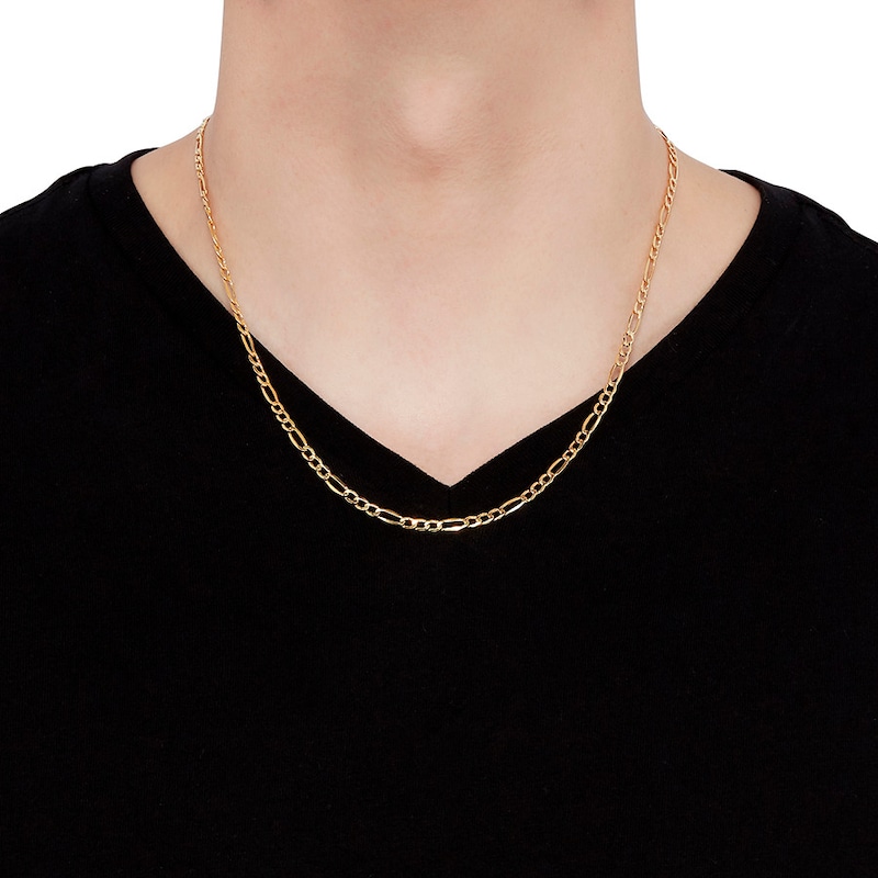 Hollow Figaro Chain Necklace 14K Yellow Gold 20"