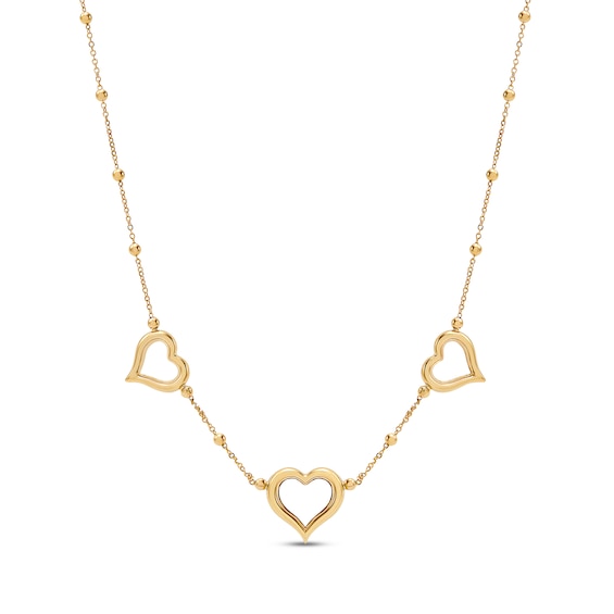 Heart Beaded Chain Necklace 10K Yellow Gold 18"