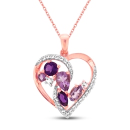 Amethyst & White Topaz Heart Necklace 10K Rose Gold