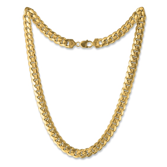 Cuban Chain Necklace 11.3mm Hollow 10K Yellow Gold 24"