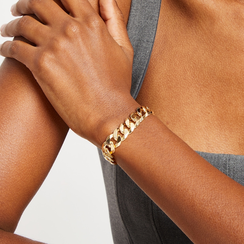 Main Image 3 of Curb Chain Bracelet Solid 14K Yellow Gold 8.75"