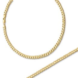 Men's Curb Chain Necklace & Bracelet 10K Yellow Gold