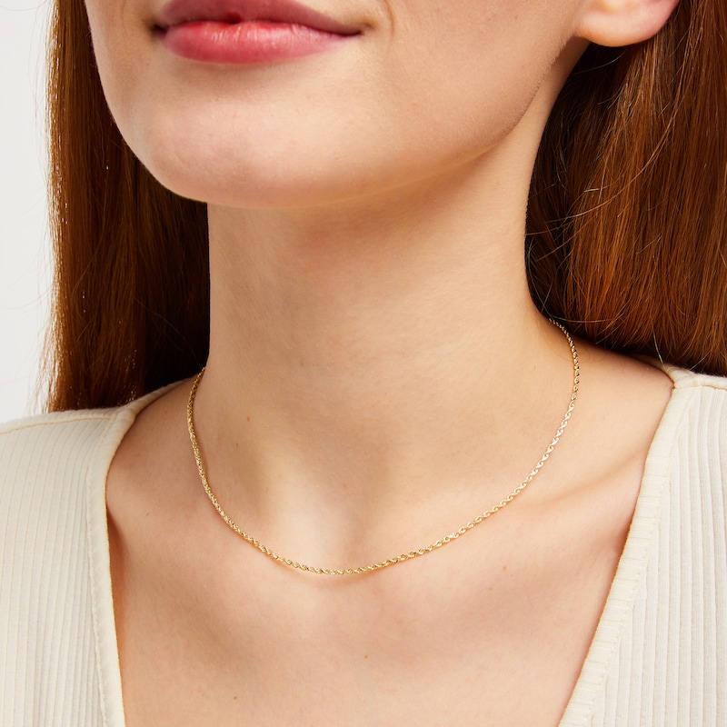 Main Image 3 of Glitter Rope Chain Necklace Semi-Solid 14K Yellow Gold 16"