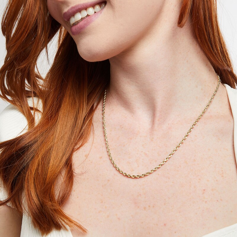 Main Image 5 of Glitter Rope Chain Necklace Semi-Solid 14K Yellow Gold 20"