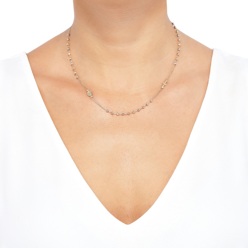 Main Image 2 of Solid Rosary Necklace 10K Tri-Color Gold 17"