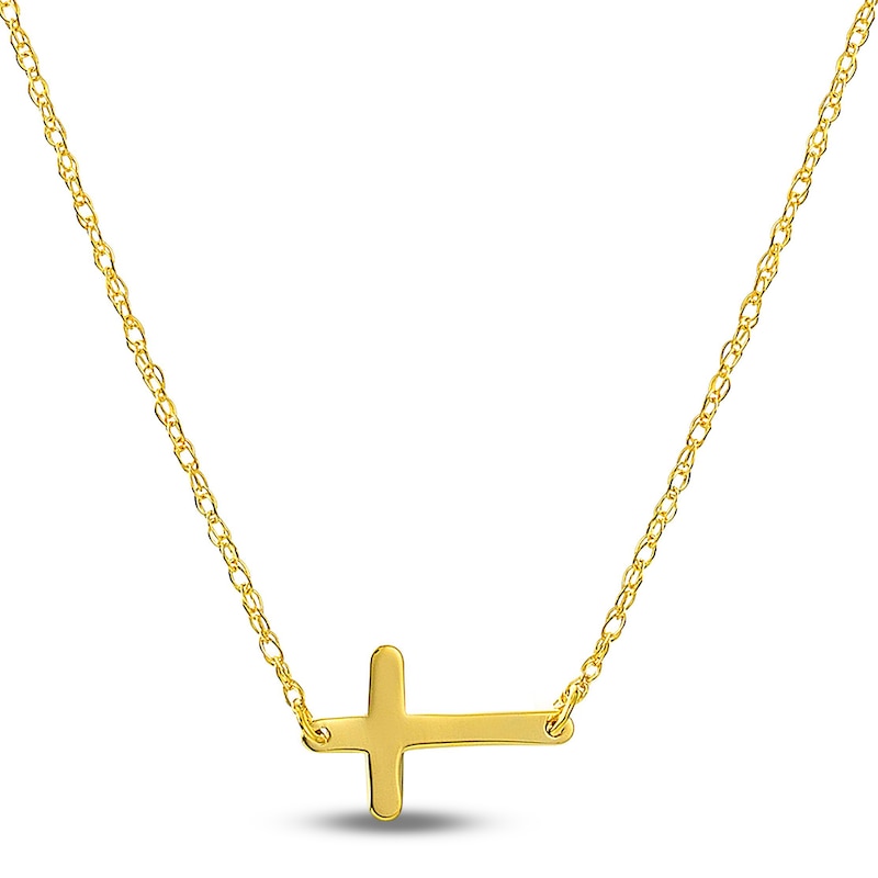 Mini Cross Necklace 14K Yellow Gold 18"