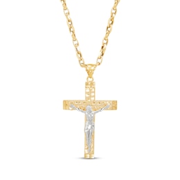 Men's Crucifix Cross Necklace 10K Yellow Gold 22&quot;