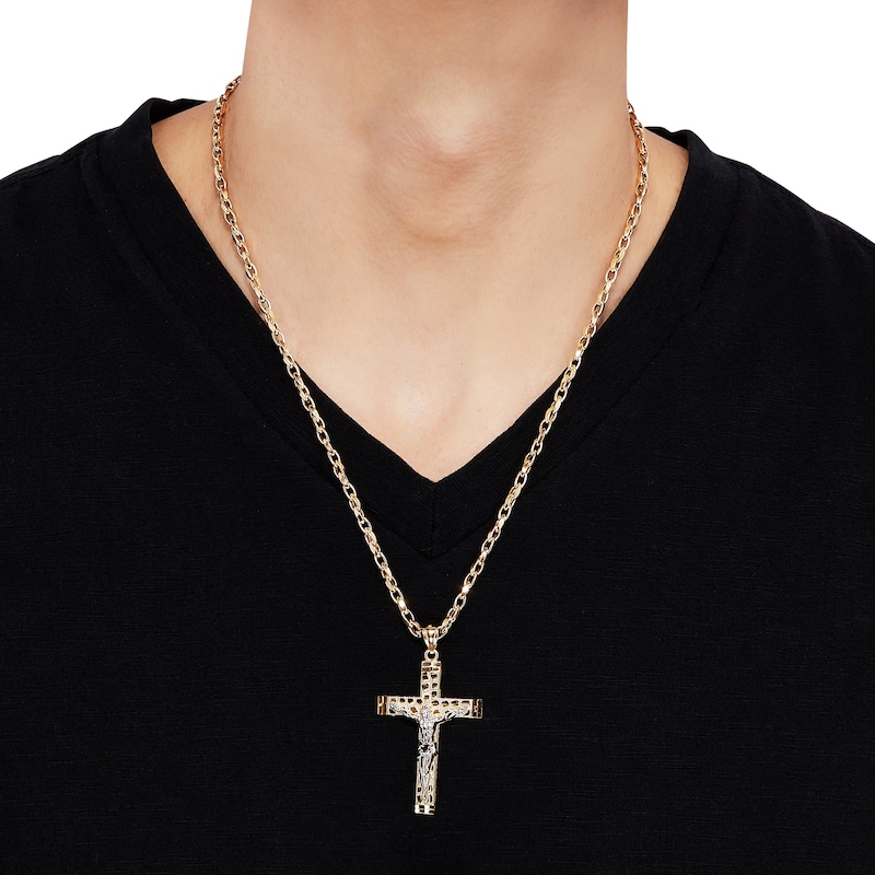 Men's Cross Tubular Catholic Crucifix Necklace in 10K Gold