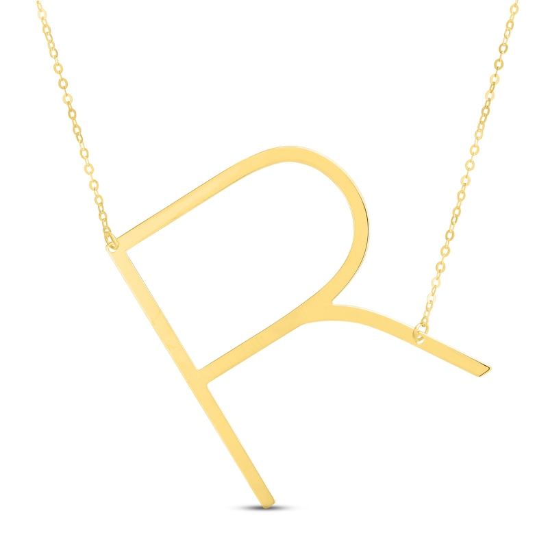 Main Image 1 of Large Sideways R Necklace 14K Yellow Gold 18"